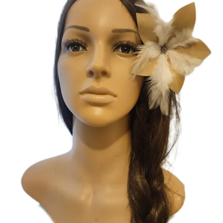 Flor Pandanus 5 petalos Con Perla Y Plumas Para El Cabello 8