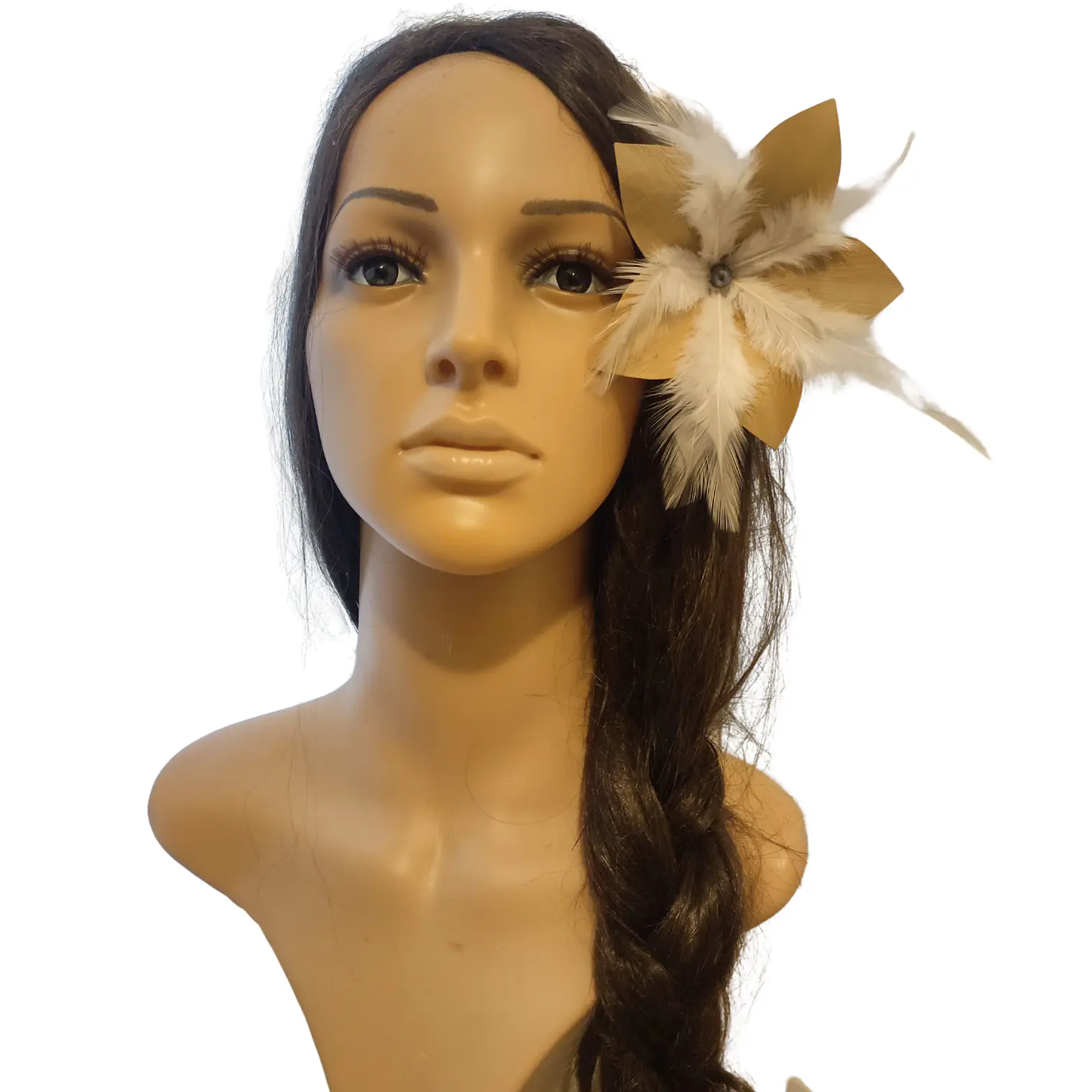 Flor Pandanus 5 petalos Con Perla Y Plumas Para El Cabello 6