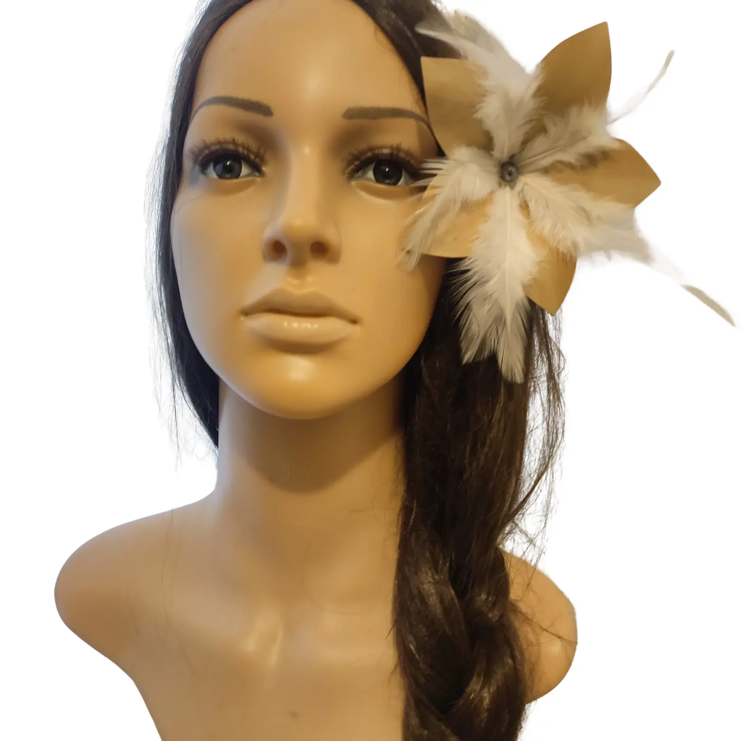 Flor Pandanus 5 petalos Con Perla Y Plumas Para El Cabello 7