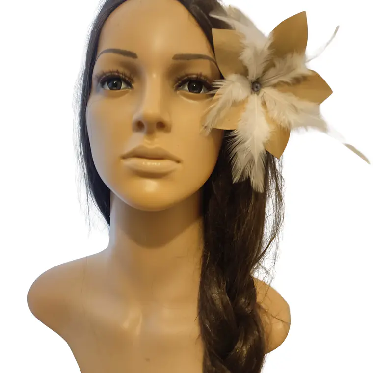 Flor Pandanus 5 petalos Con Perla Y Plumas Para El Cabello 7