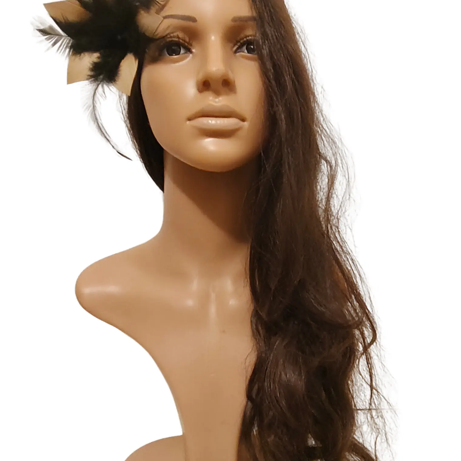 Pinche Para Cabello Flor De Pandanus 10cm con 5 plumas negras 9