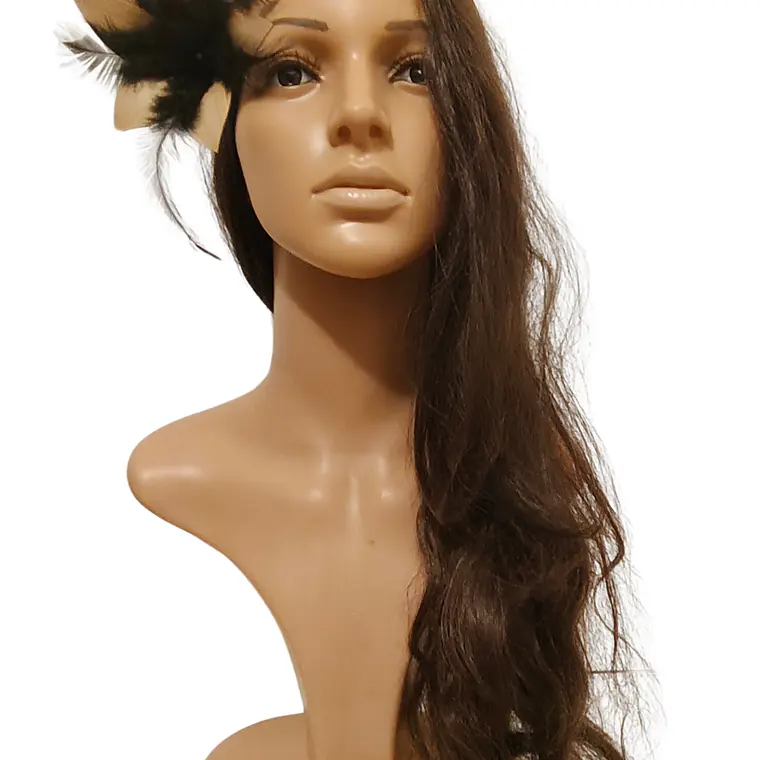 Pinche Para Cabello Flor De Pandanus 10cm con 5 plumas negras 10