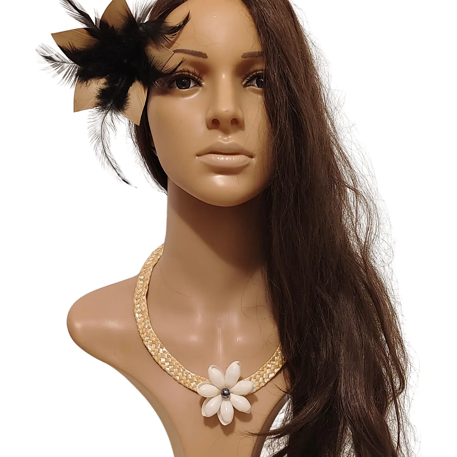 Collar de fibra de trigo y concha buble blanca con perla 3