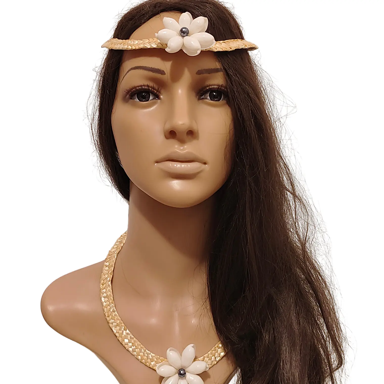 Collar de fibra de trigo y concha buble blanca con perla 4