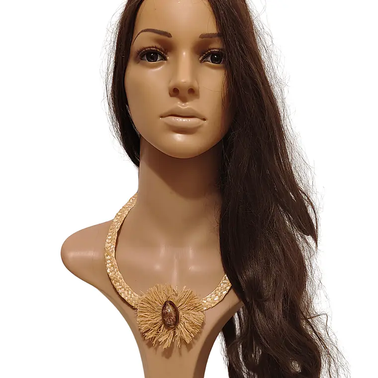 Collar de fibra de trigo y rafia con pure cafe 2