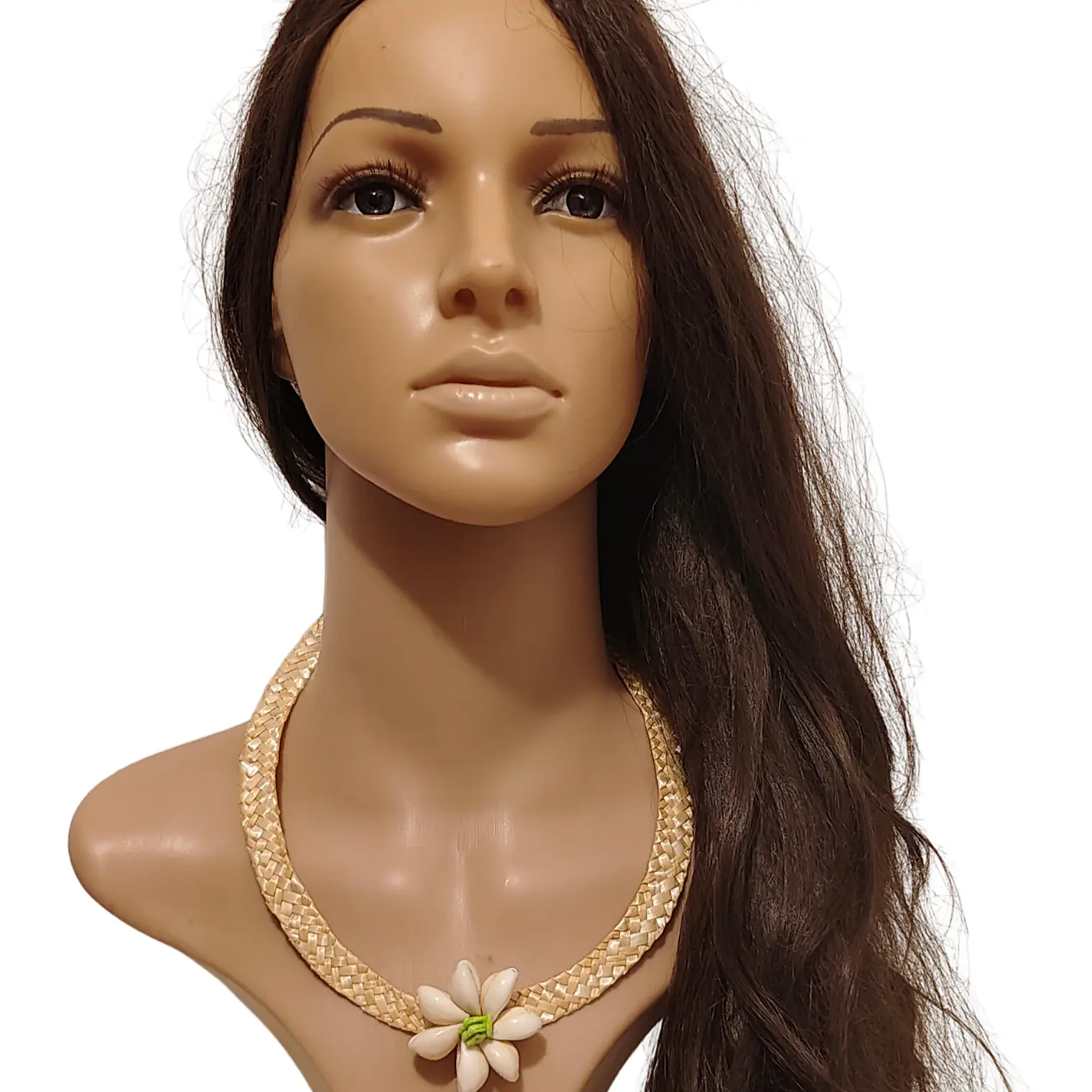 Collar de fibra de trigo y flor de pure blanco 1