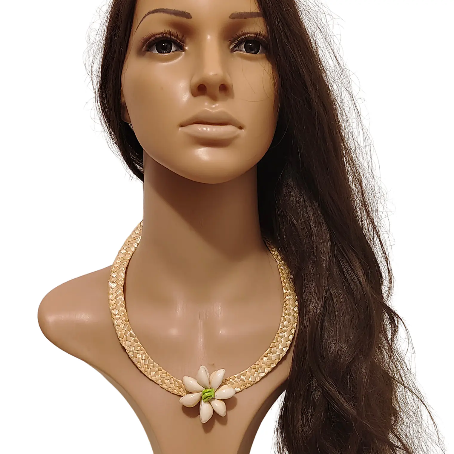 Collar de fibra de trigo y flor de pure blanco 4