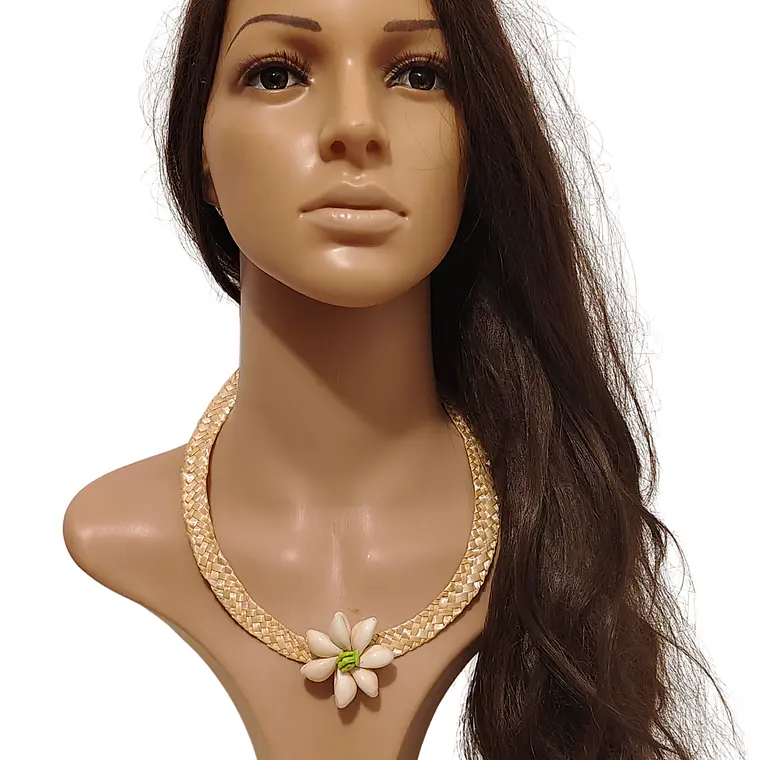 Collar de fibra de trigo y flor de pure blanco 4