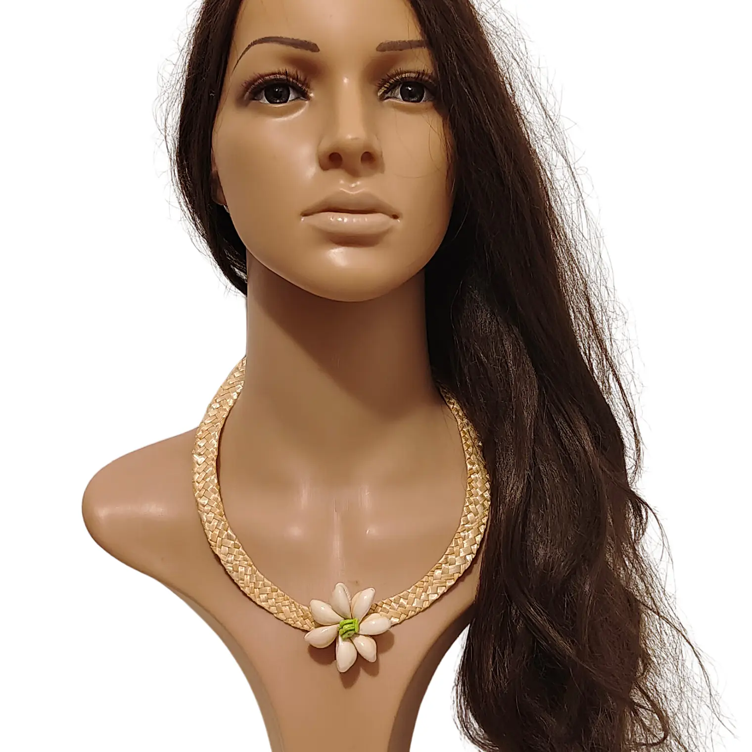 Collar de fibra de trigo y flor de pure blanco 5