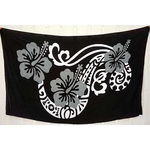 Pareo XL 2x1,15mts Negro 3 hibiscos gris 