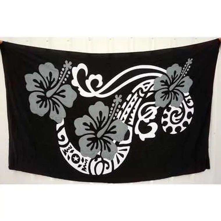 Pareo XL 2x1,15mts Negro 3 hibiscos gris  1