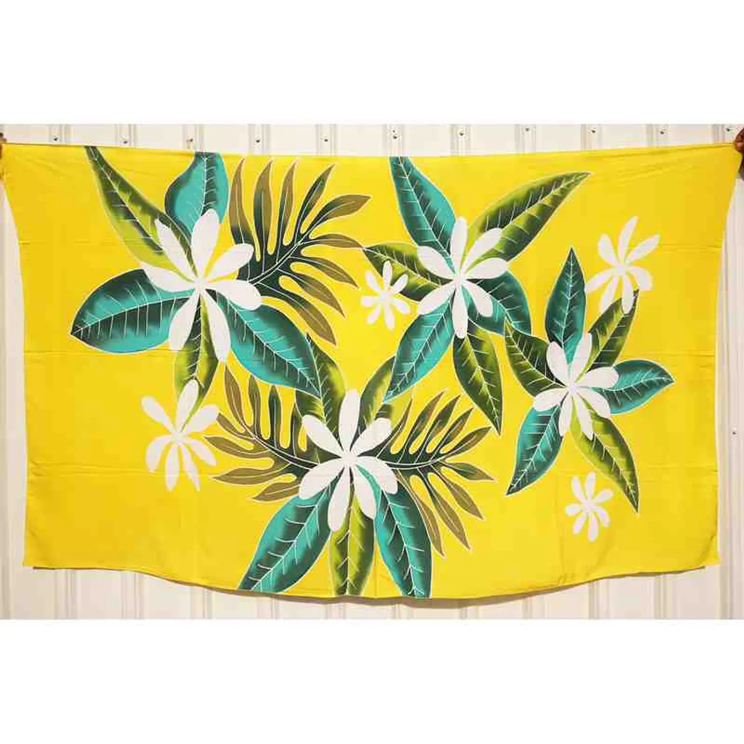 Pareo XL Amarillo con Flor de Tiare y Hojas 2 x1,15mts 1