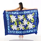 Pareo XL 2 x1,15mts Azul con Flor de Tiare y Hojas y borde - thumbnail 1