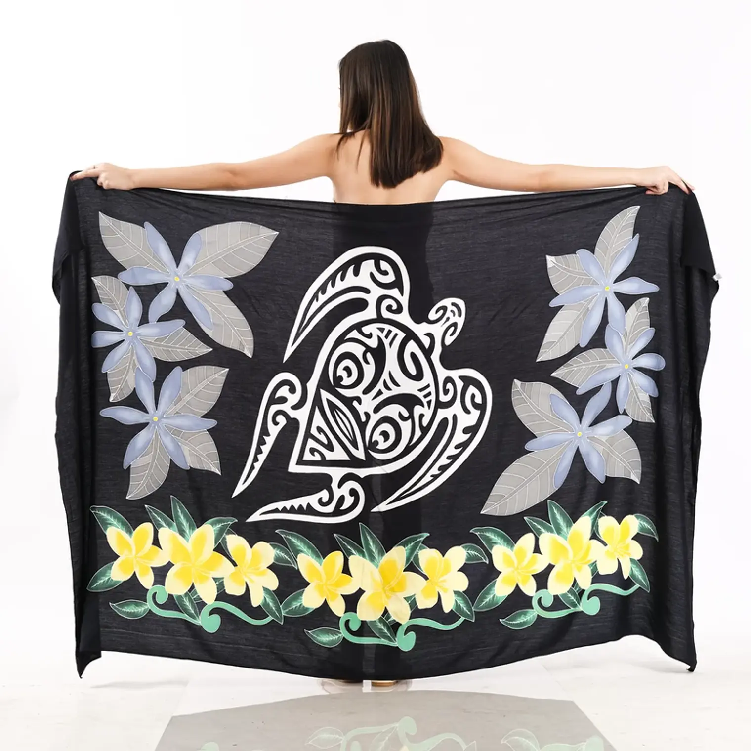 Pareo XL 2 x1,15mts negro con tipanie y tortuga 1