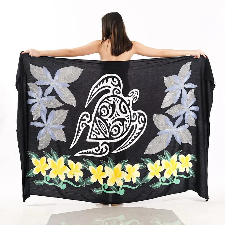 Pareo XL 2 x1,15mts negro con tipanie y tortuga 1