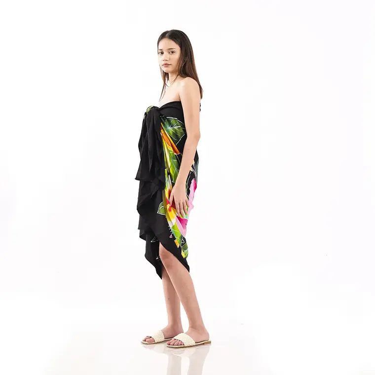 Pareo XL 2 x1,15mts negro con tipanie amarilla y fucsia 5