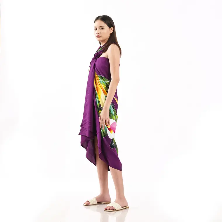 Pareo XL 2 x1,15mts morado con tipanie amarilla y fucsia 2