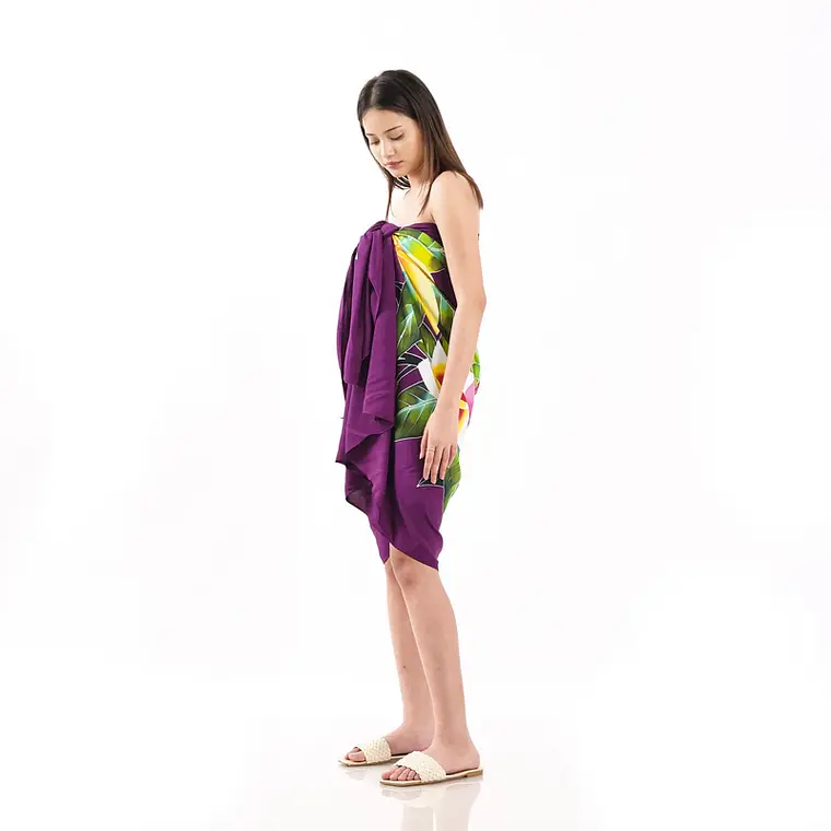 Pareo XL 2 x1,15mts morado con tipanie amarilla y fucsia 6
