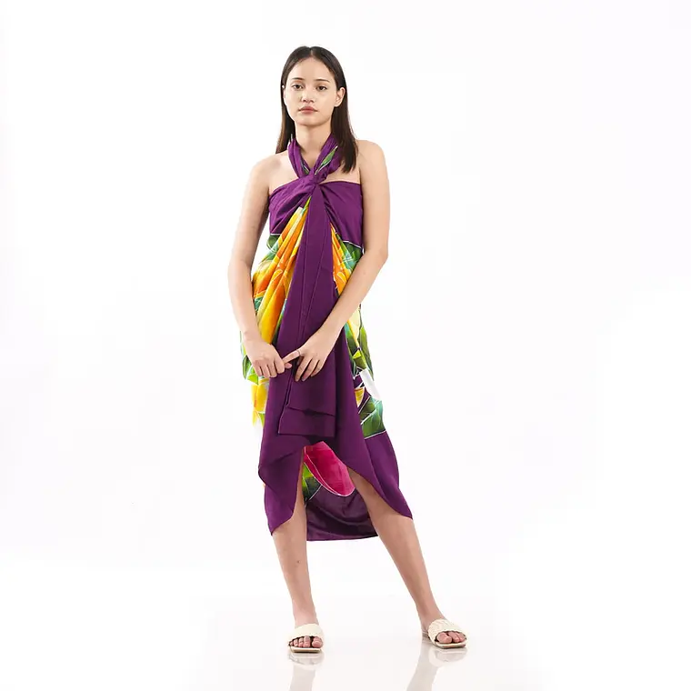 Pareo XL 2 x1,15mts morado con tipanie amarilla y fucsia 7
