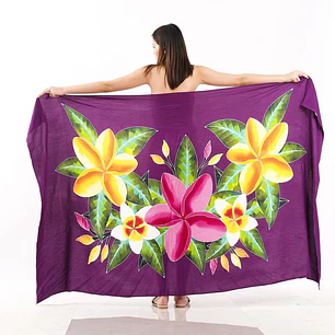 Pareo XL 2 x1,15mts morado con tipanie amarilla y fucsia