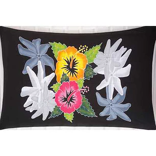 Pareo XL 2 x1,15mts negro con hibisco amarilla y fuscia