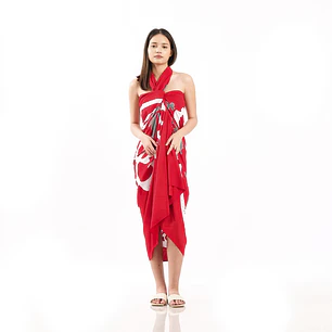 Pareo XL 2x1,15mts Rojo 3 hibiscos gris