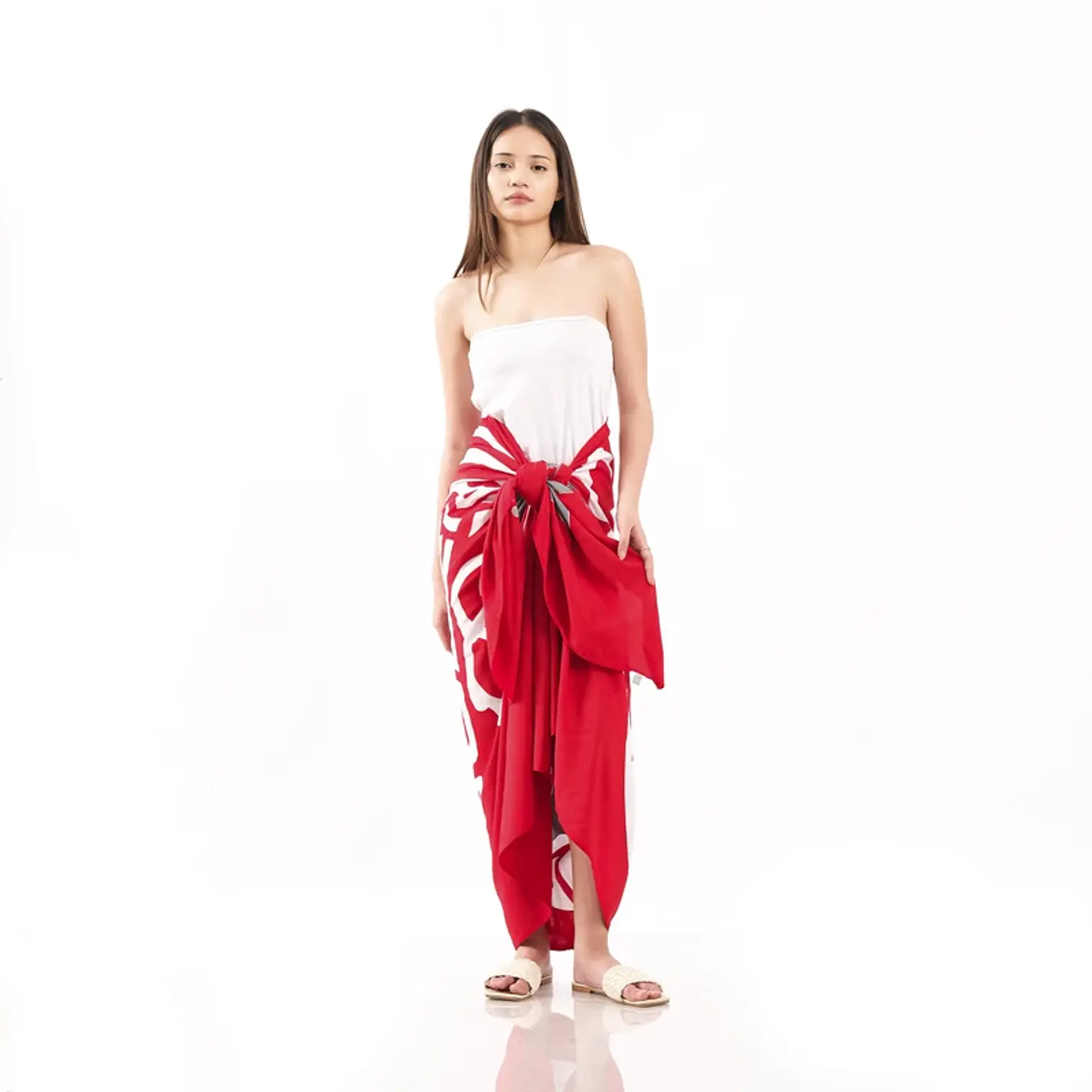 Pareo XL 2x1,15mts Rojo 3 hibiscos gris 5