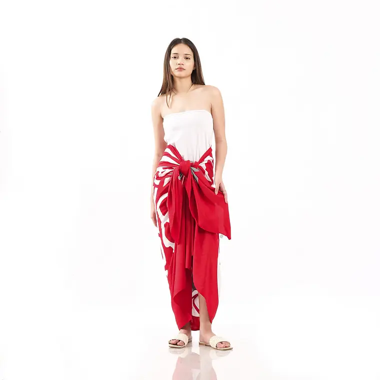 Pareo XL 2x1,15mts Rojo 3 hibiscos gris 5