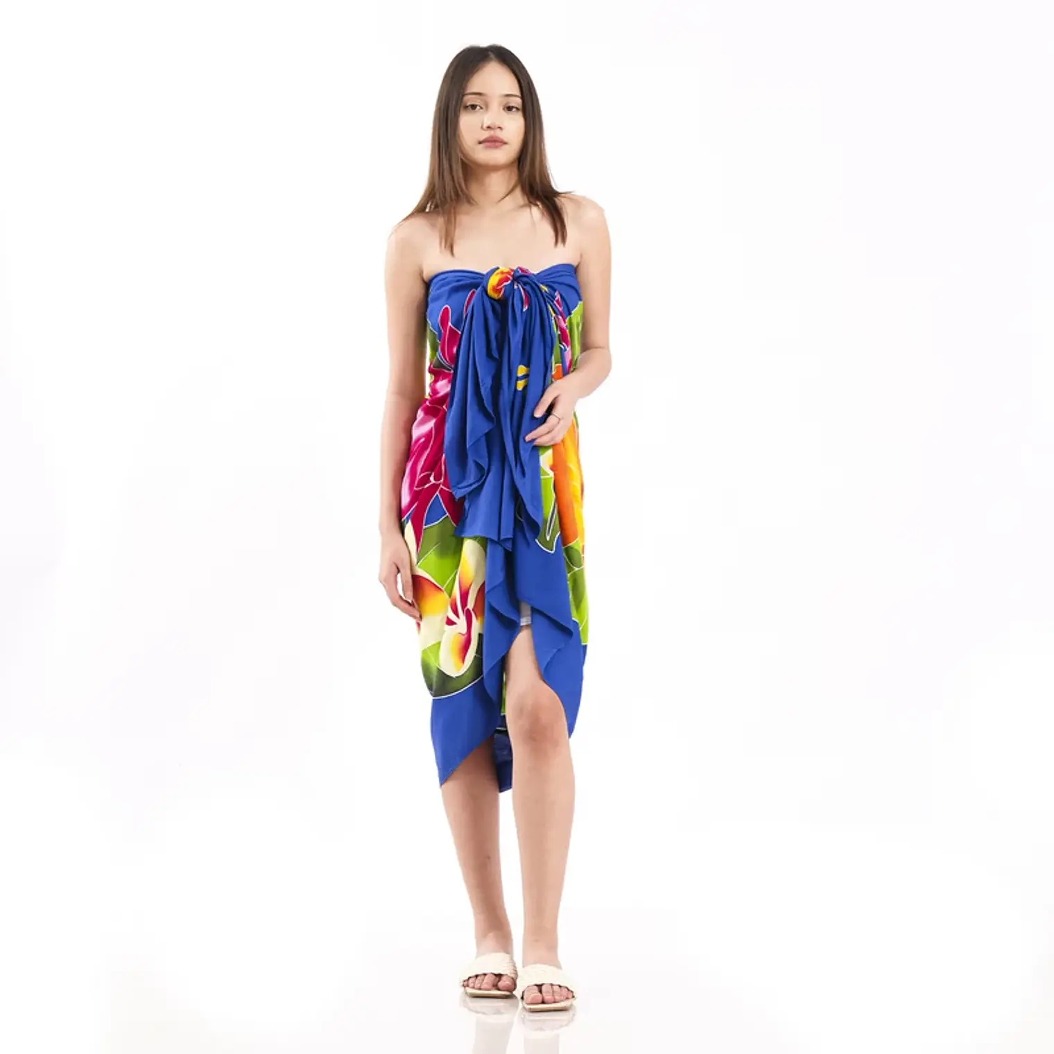 Pareo XL 2x1,15mts azul con centro hibisco naranjo 5