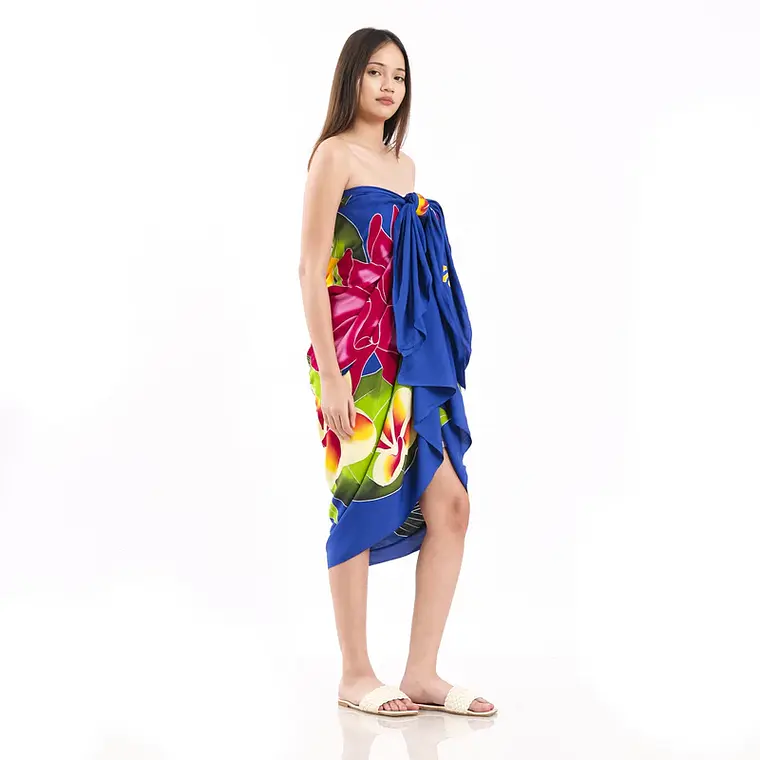 Pareo XL 2x1,15mts azul con centro hibisco naranjo 7