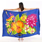 Pareo XL 2x1,15mts azul con centro hibisco naranjo - Miniatura 1
