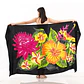 Pareo XL 2x1,15mts negro con centro hibisco naranjo - Miniatura 1