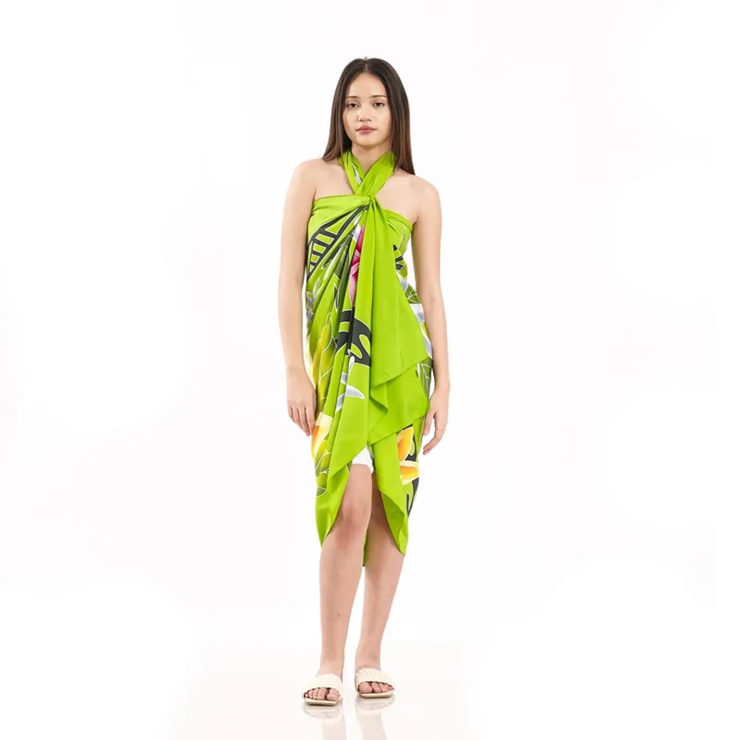 Pareo XL 2x1,15mts verde con tipanie y tiare 2