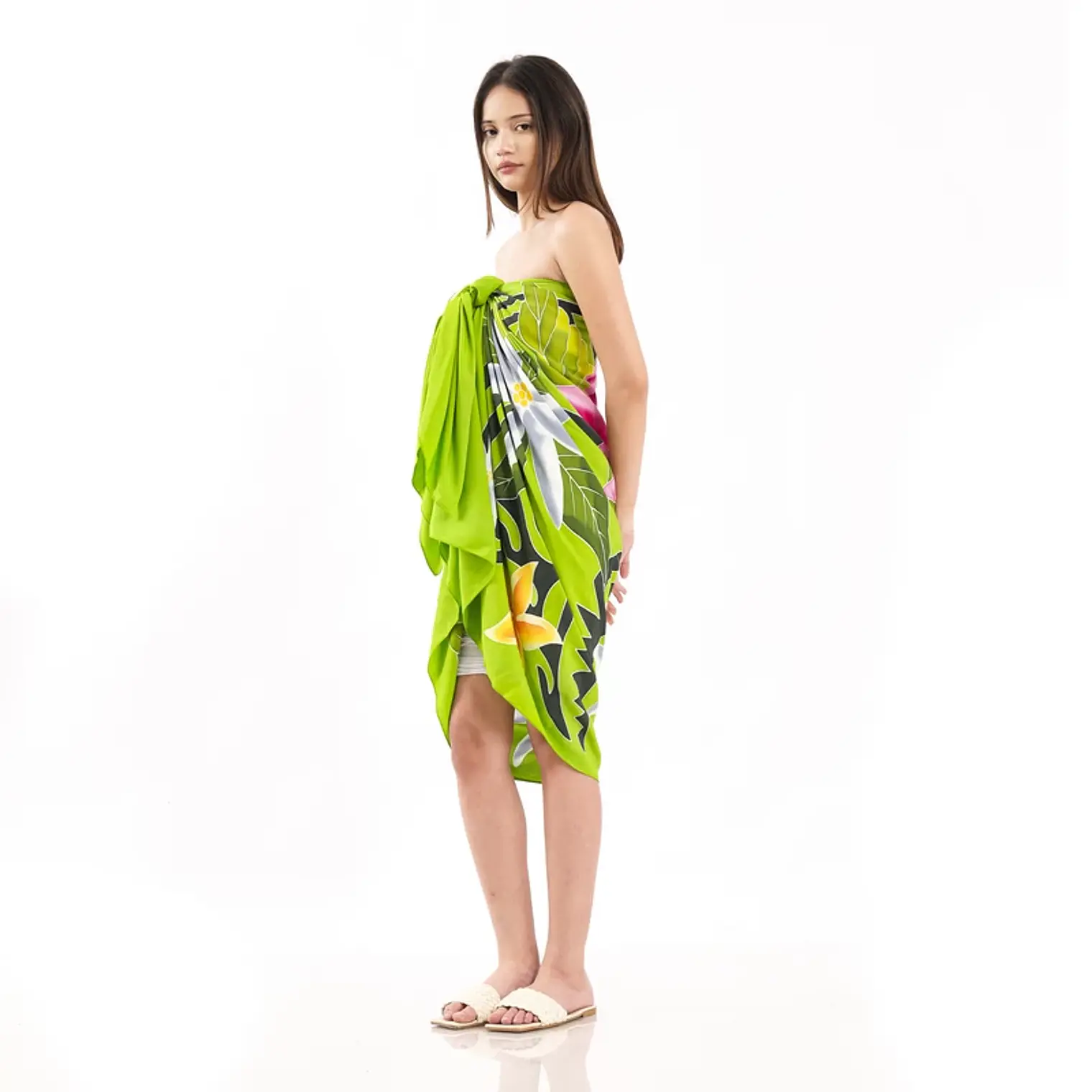Pareo XL 2x1,15mts verde con tipanie y tiare 8