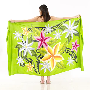 Pareo XL 2x1,15mts verde con tipanie y tiare