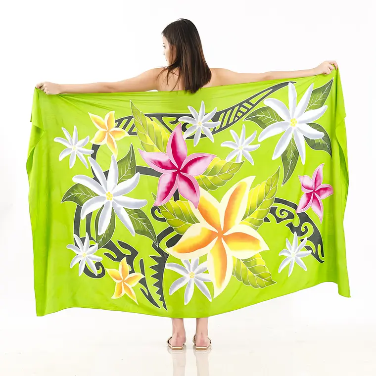 Pareo XL 2x1,15mts verde con tipanie y tiare 1