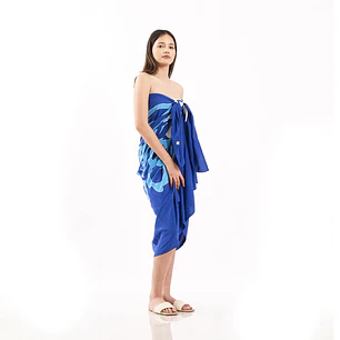 Pareo XL 2x1,15mts azul 3 hibiscos blanco