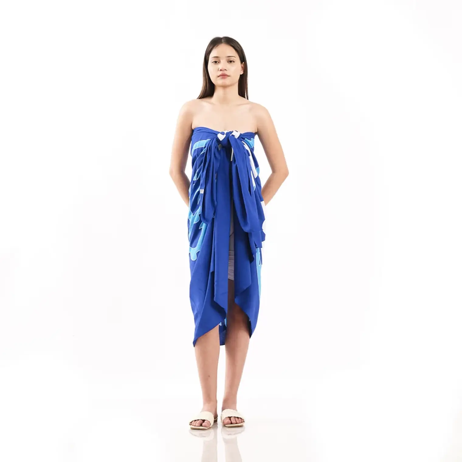 Pareo XL 2x1,15mts azul 3 hibiscos blanco 8