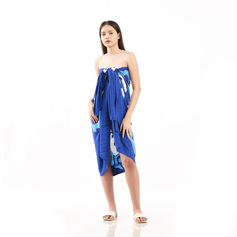 Pareo XL 2x1,15mts azul 3 hibiscos blanco 4