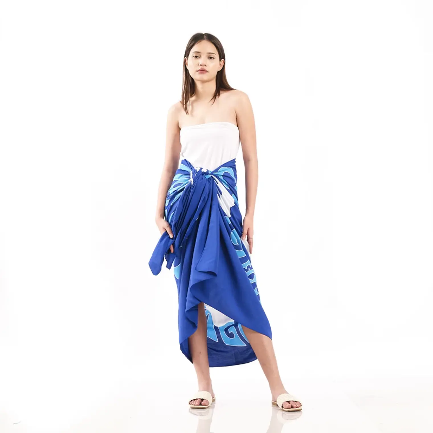 Pareo XL 2x1,15mts azul 3 hibiscos blanco 6