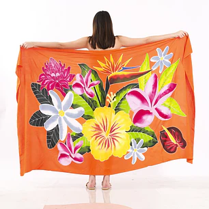 Pareo XL 2x1,15mts Naranjo con centro hibisco amarillo