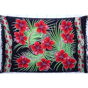 Pareo L 1,75x1,15mts Negro con Hibisco Rojo y hojas