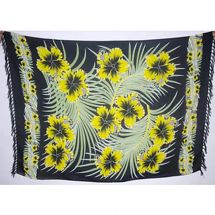 Pareo L 1,75x1,15mts Negro con Hibisco Amarillo y hojas