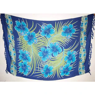 Pareo L 1,75x1,15mts Azul con Hibisco Calipso y hojas