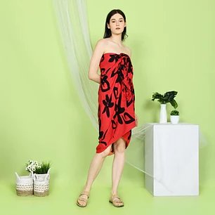 Pareo L 1,75x1,15mts Rojo con Flor Tiare Negra