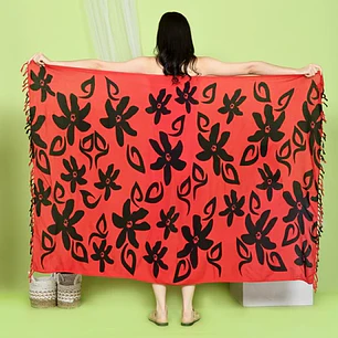 Pareo L 1,75x1,15mts Rojo con Flor Tiare Negra