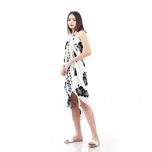 Pareo L 1,75x1,15mts Blanco con Hibisco Negro