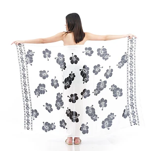 Pareo L 1,75x1,15mts Blanco con Hibisco Negro