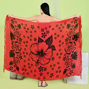 Pareo L 1,75x1,15mts Rojo con Hibisco Negro y tipanies