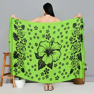 Pareo L 1,75x1,15mts Verde con Hibisco Negro y tipanies